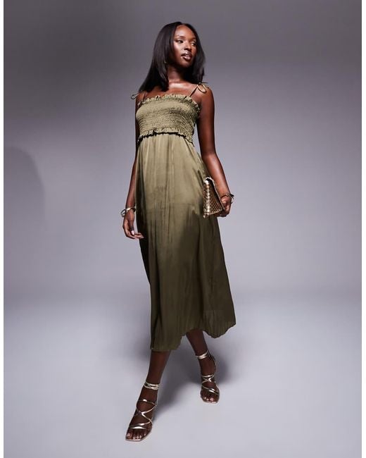 River Island Green Shirred Midi Dress