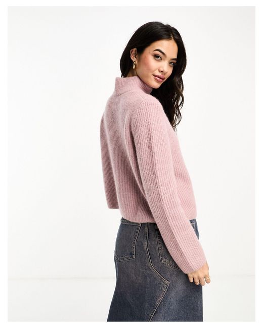 & Other Stories Pink Wool And Alpaca Blend High Neck Cropped Jumper