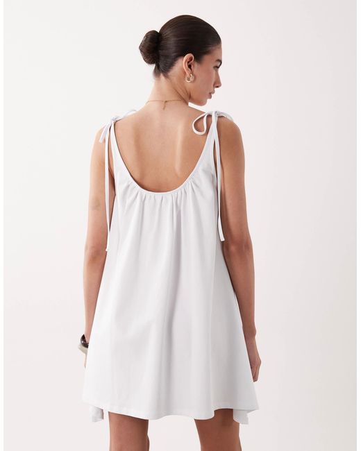 ASOS White Scoop Neck Mini Dress With Tie Shoulder Detail