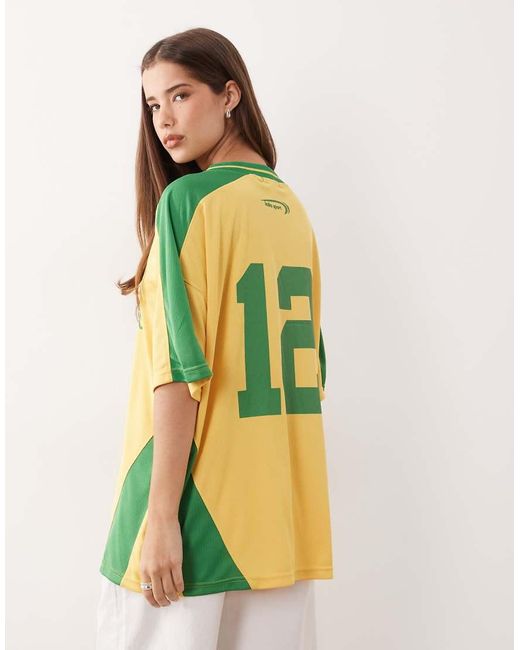 Kaiia Yellow Exclusive Oversized V-neck Soccer Jersey