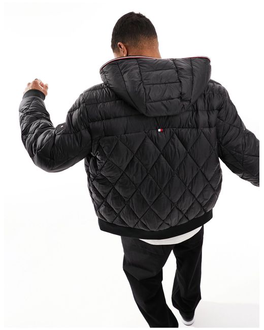 Veste matelassée mélangée à capuche Tommy Hilfiger pour homme en coloris Black