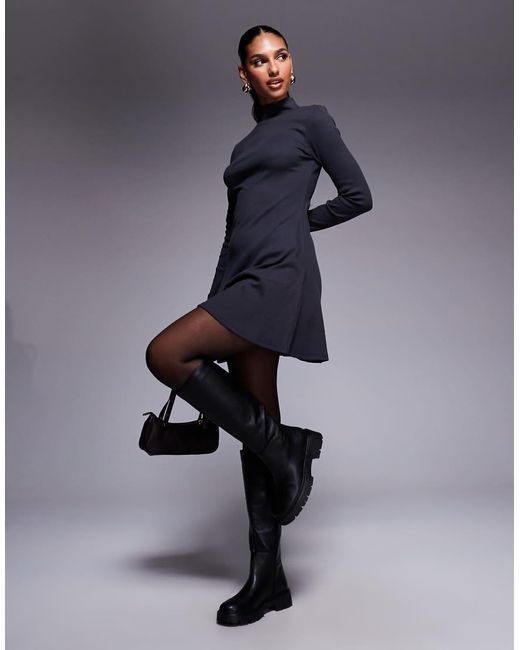 ASOS Blue Grown On Neck Roll Neck Mini Dress