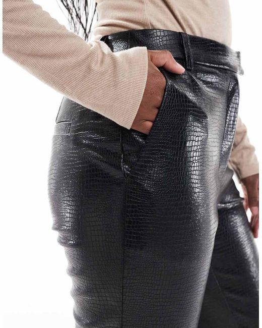 ASOS Blue Tailored Croc Faux Leather Slim Ankle Grazer Trousers