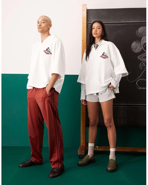 ASOS White Disney Oversize Polo With Embroidered Mickey Mouse Print