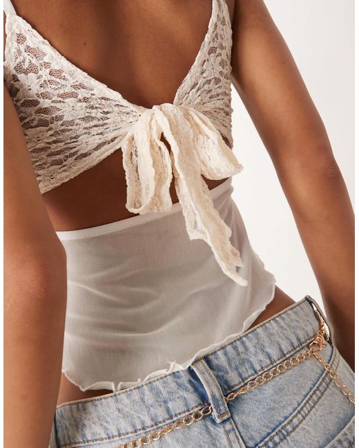 ASOS White Asymmetric Lace Cami Top With Back Tie