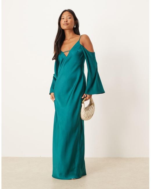 ASOS Blue Asos design petite – langärmliges camisole-maxikleid aus satin