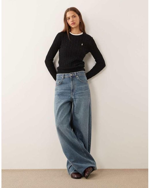 Polo Ralph Lauren Black Julianna Icon Logo Cotton Cable Knit Jumper