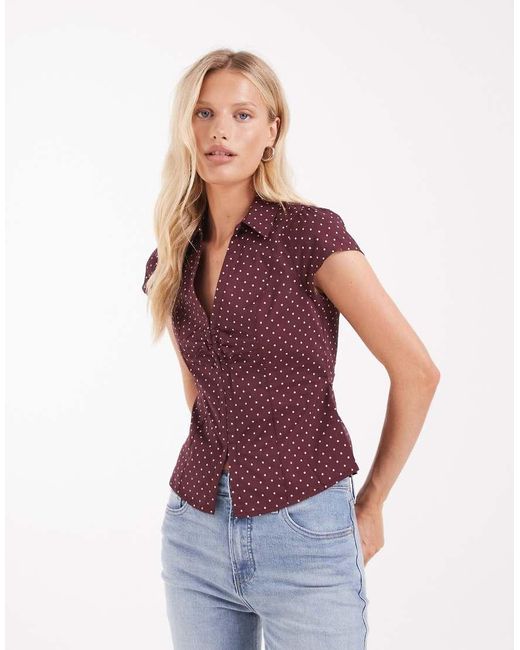 Hollister Purple Fitted Short Sleeve Hook And Eye Shirt
