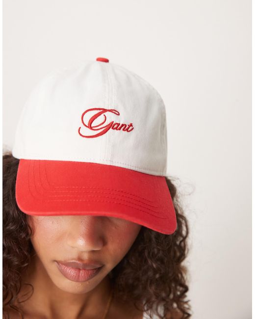 Gant Red Script Logo Cotton Twill Baseball Cap