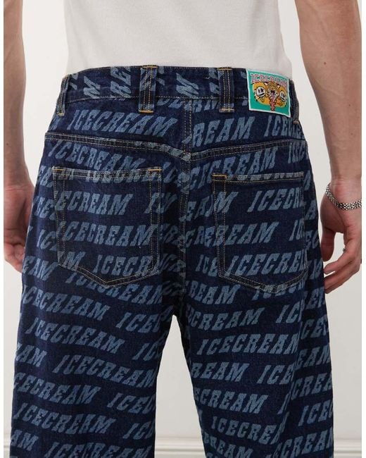 Vaqueros Azules De Pernera Recta Con Lavado Medio Y Diseño Del Monograma De (Parte De Un Conjunto) ICECREAM de hombre de color Blue