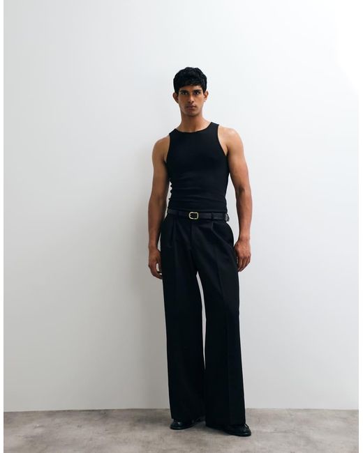 ASOS Black Essentials Muscle Fit Rib Vest for men