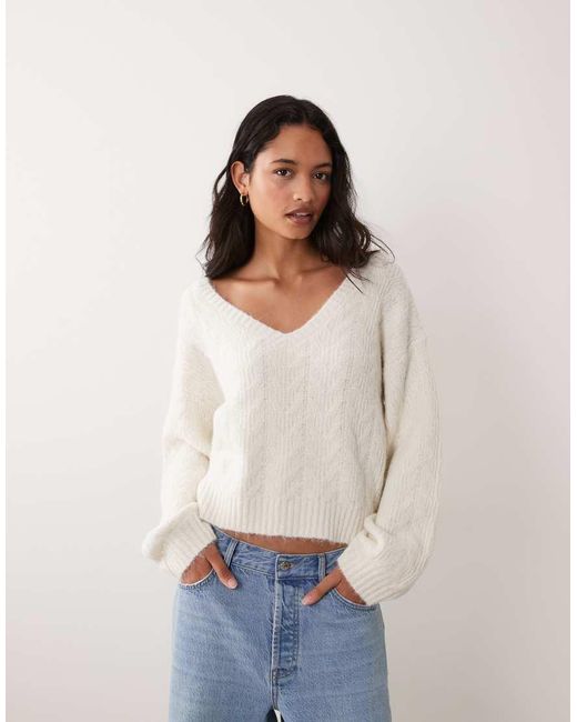 Miss Selfridge Natural Cable Knit Jumper With Bow Detail