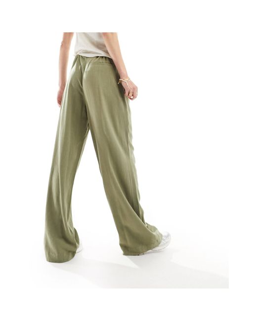 ASOS Green Asos Design Tall Wide Leg Dad Trouser With Linen