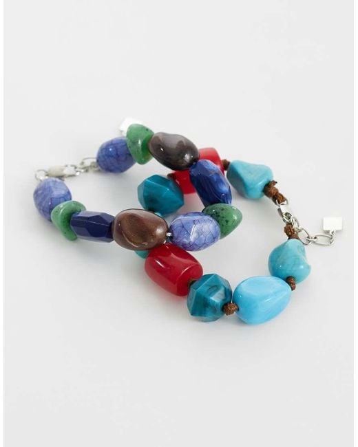 ASOS Blue Pack Of Two Chunky Beaded Bracelets