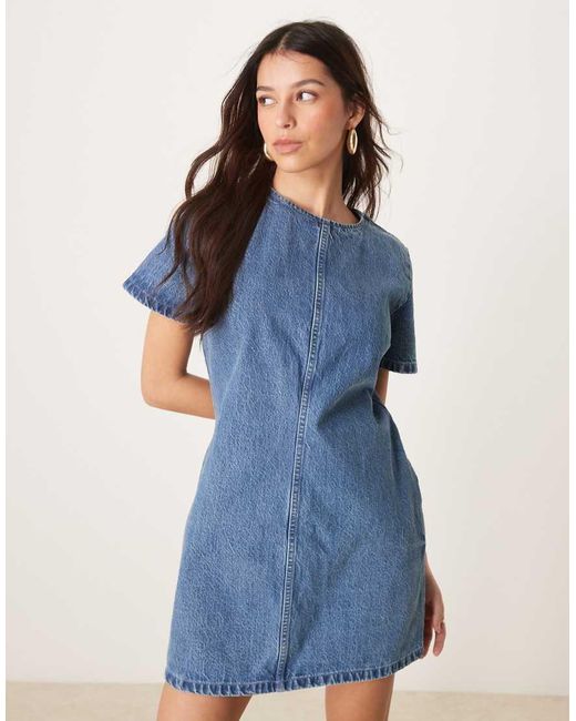 Abercrombie & Fitch Blue Short Sleeve Crew Neck Denim Mini Dress