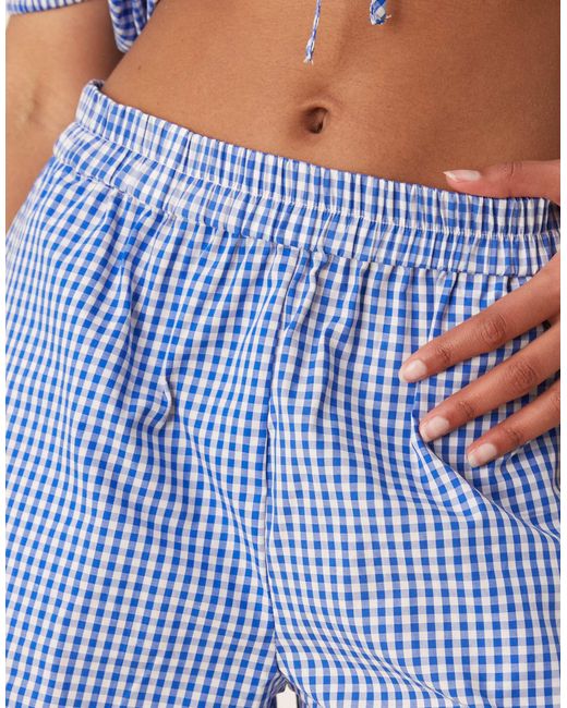 Vila Blue High Waisted Gingham Check Poplin Short Co-ord