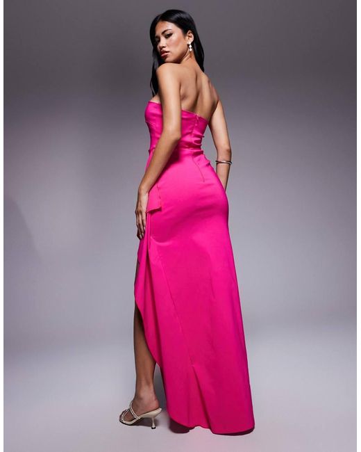 Vesper Pink Bengaline Bandeau Side Drape Detail Maxi Dress
