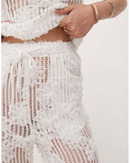 Amy Lynn Natural Cici Wide Leg Flare Crochet Trousers Co-ord