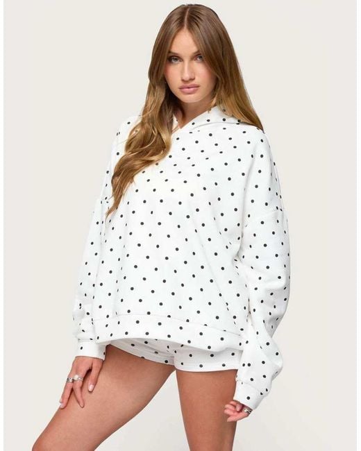 Edikted White Chelsie Polka Dot Hoodie