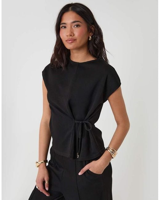 Threadbare Black Relaxed Fit Tie Top & Wide Leg Trousers Set