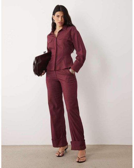 Kaiia Exclusive Tailored Stretch Woven Cinched Waist Seam Detail Shirt