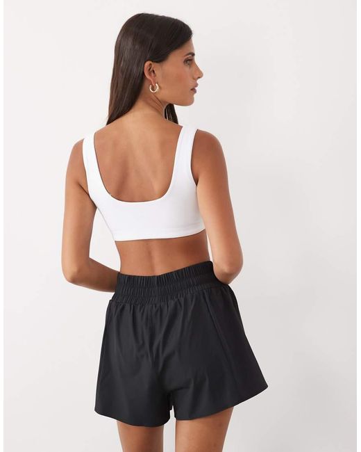 4505 Gray Active High Waist 2-In-1 Tennis Shorts With Ball Pocket