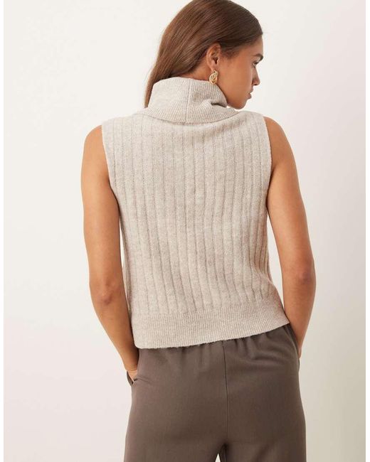 Vila Natural Ribbed High Neck Sleevless Knitted Vest