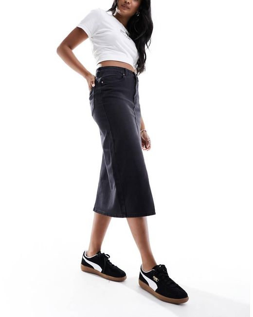 Vero Moda Black Denim Midaxi Skirt With Front Split