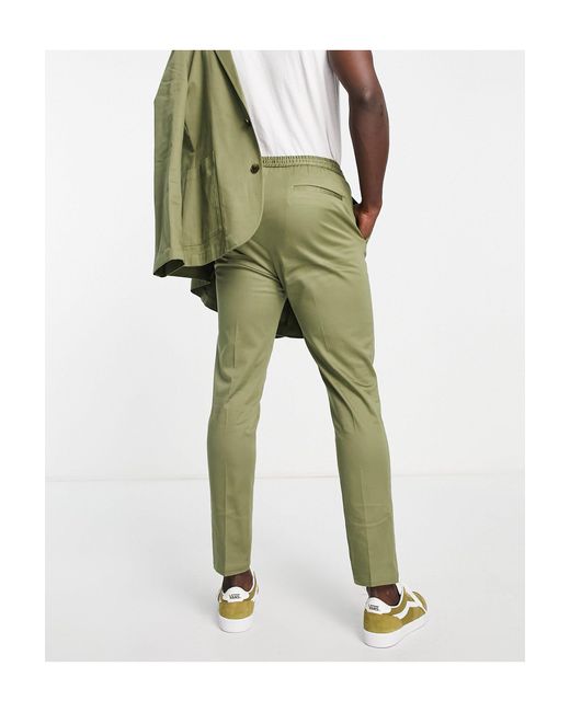 ASOS Tapered Suit Trousers With jogger Waist And Turn Up in Green for
