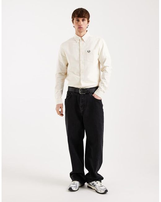Fred Perry Natural Oxford Long Sleeve Logo Shirt for men