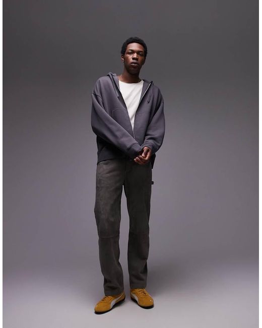 Felpa Oversize Color Antracite Con Cappuccio E Zip di Topman in Black da Uomo