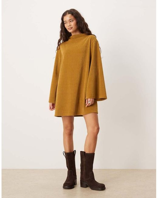 ASOS Natural Cord Wide Sleeve Mini Swing Dress