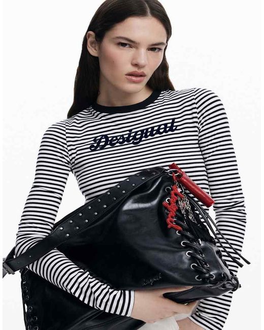 Desigual Black Large Shiny Braided Bag