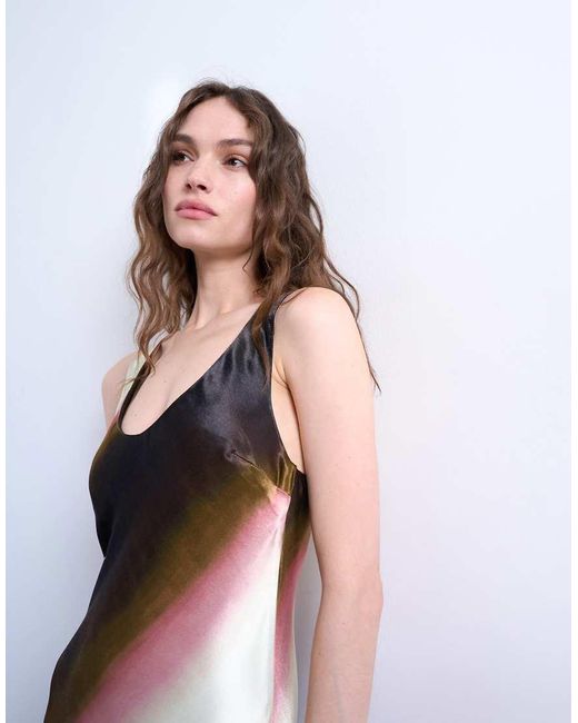 TOPSHOP Brown Racer Neck Satin Bias Maxi Dress