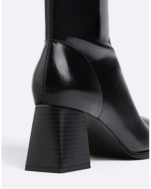Stradivarius Black Mid-heel Boots With Stretch Legs
