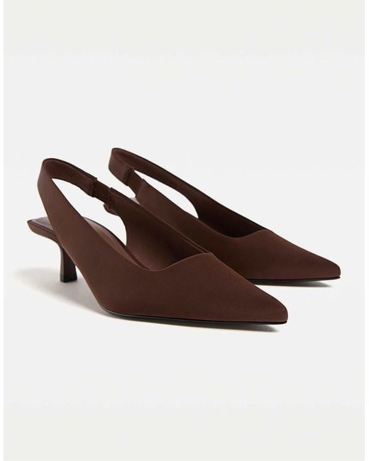Stradivarius Brown – braune schuhe mit kitten-absatz und fersenriemchen
