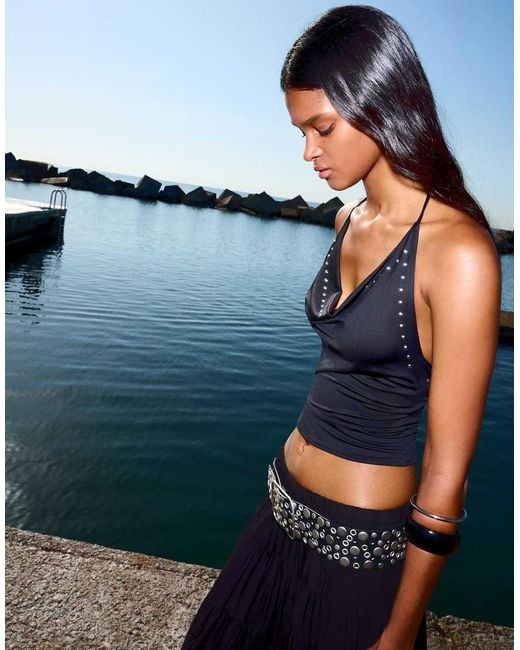 Bershka Blue Draped Top With Studs