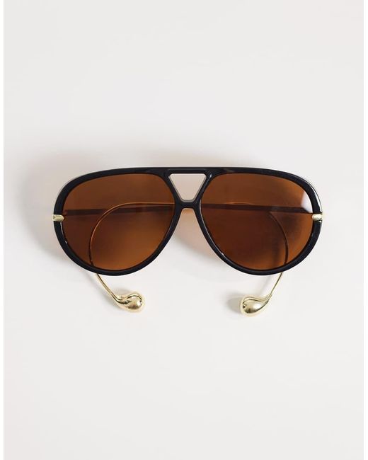 Kaiia White Exclusive Smoky Lens Curved Aviator Sunglasses