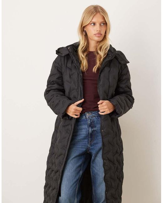Brave Soul Black Heat Seal Quilted Longline Padded Jacket