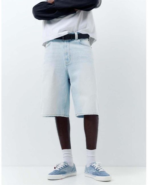 Pull&Bear White Skater Denim Bermuda Shorts for men
