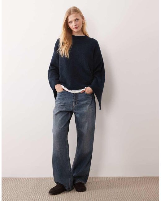ASOS Blue Fluffy Jumper With Cape Back