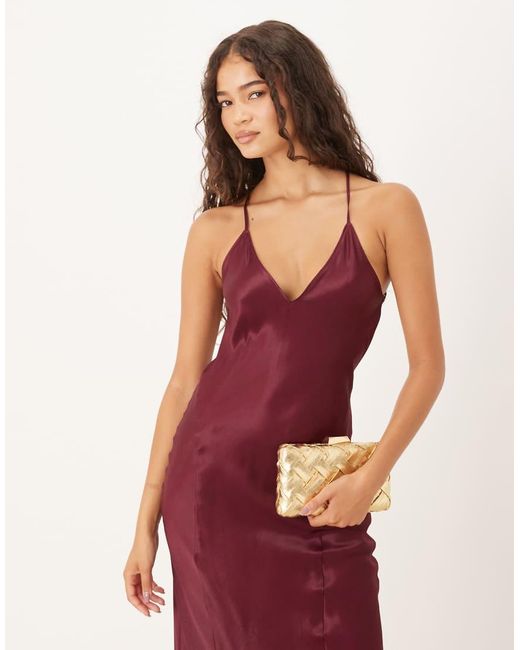 ASOS Red Satin Seam Detail Maxi Dress