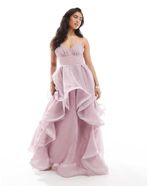 True Decadence Pink V-Neck Ruffle Skirt Maxi Dress