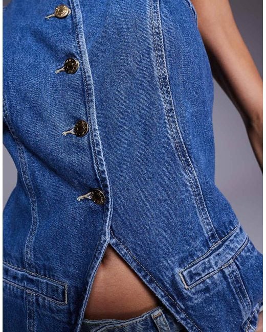 River Island Blue Denim Waistcoat