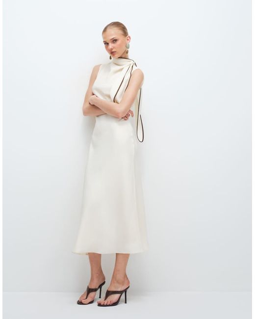 Mango White Sleeveless Maxi Dress With Tie Neck