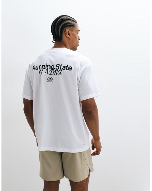 Adidas Originals White Adidas Running T-shirt With State Of Mind Back Print for men