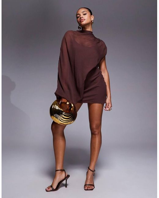 ASOS Purple High Neck Draped Asymmetric Mini Dress With Cut Out