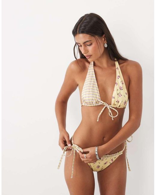ASOS Brown Imogen Check Laguna High Apex Triangle Bikini Top