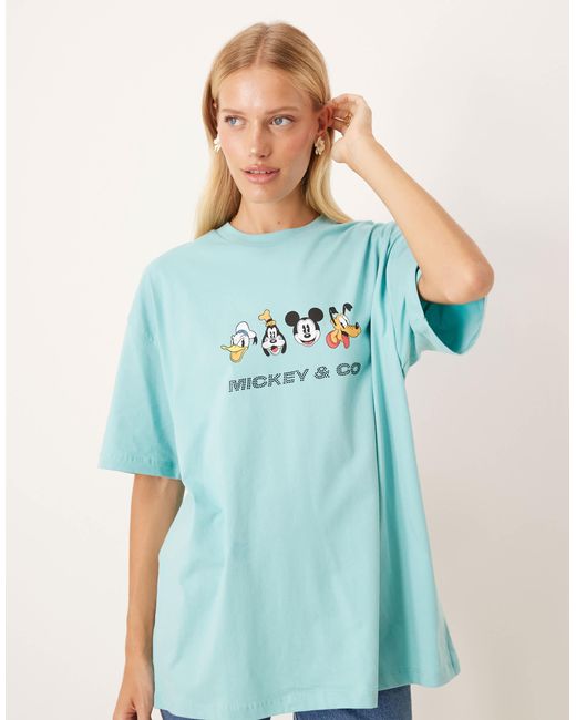 ASOS Blue Disney Unisex Oversized T-shirt With Mickey Mouse & Friends Prints And Rhinestone Text