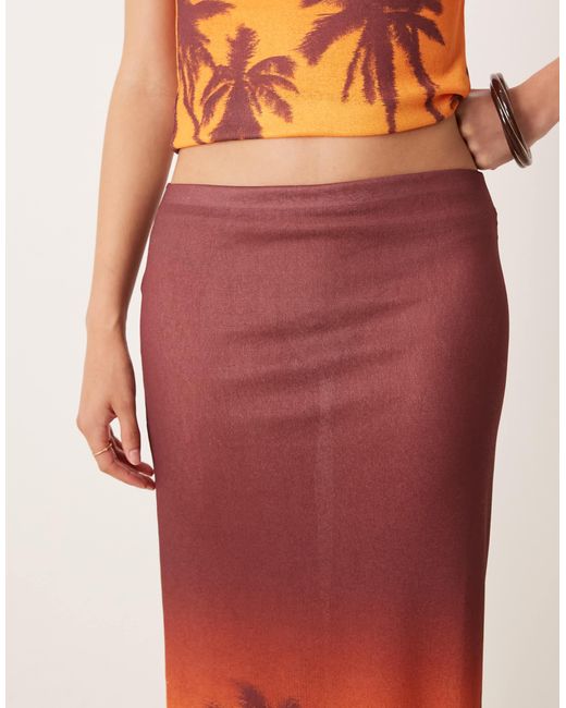ASOS Multicolor Mesh Midi Skirt With Bahamas Palm Print